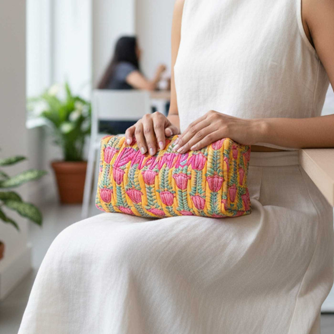 Personalized Block Printed Cotton Cosmetic Pouch