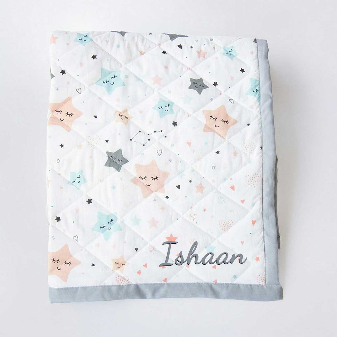 Personalized Twinkly Stars Kids Quilt | 0-4 Years