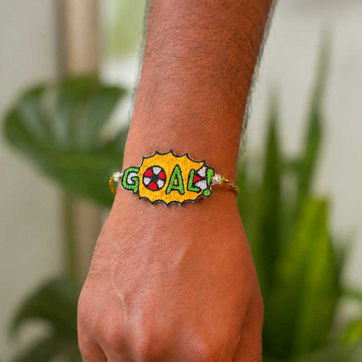 Handmade Beaded Football Lover Theme Rakhi With Roli Chawal For Brother