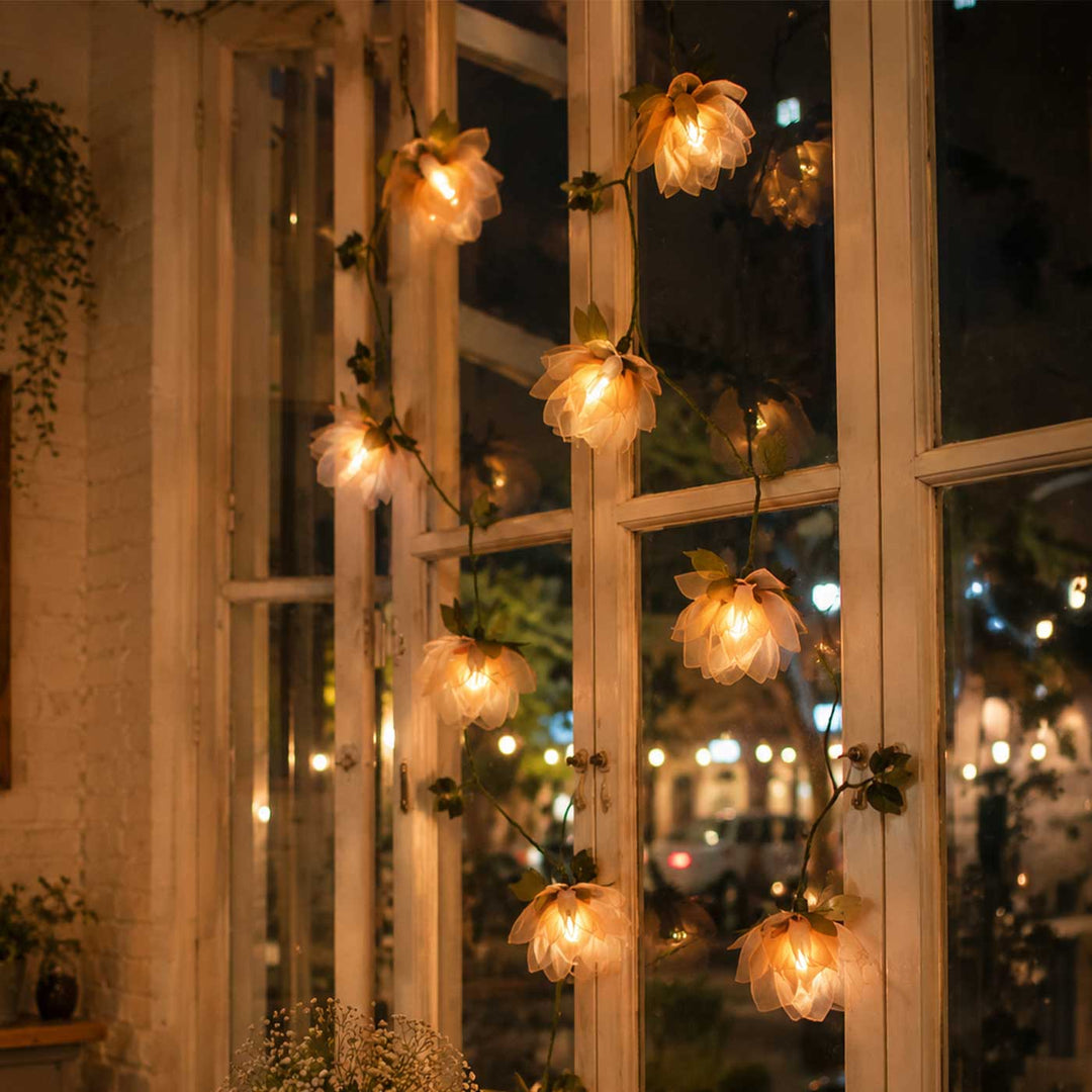 3m, 10 Bulbs | Handcrafted Rose Gold Tissue Flower String Lights With Bulbs