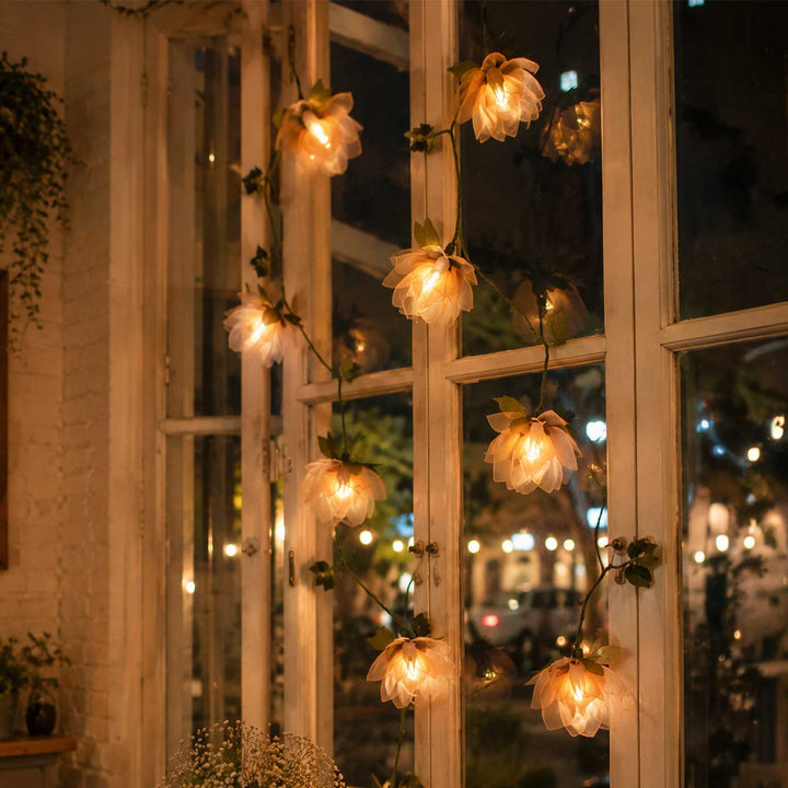 3m, 10 Bulbs | Handcrafted Rose Gold Tissue Flower String Lights With Bulbs
