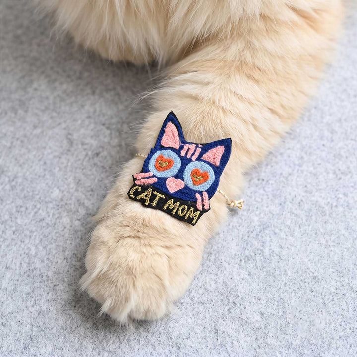 Handmade Thread Embroidered "Cat Mom" Reusable Rakhi Magnet For Sister