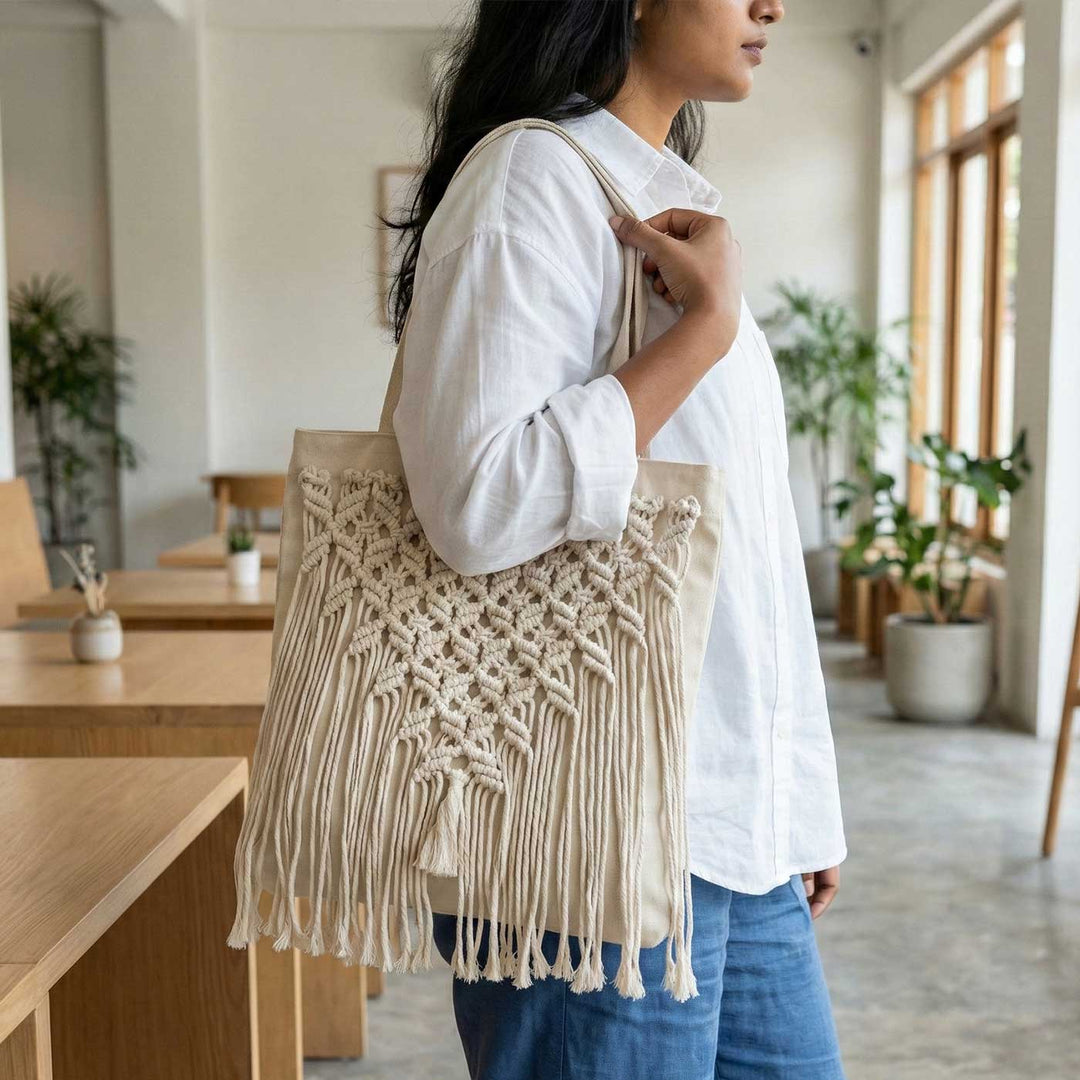 Handmade Macrame Grocery Tote Bag