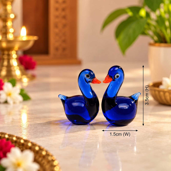 Set of 2 | Handmade Blown Glass Blue Swan Miniature Figurine For Decor