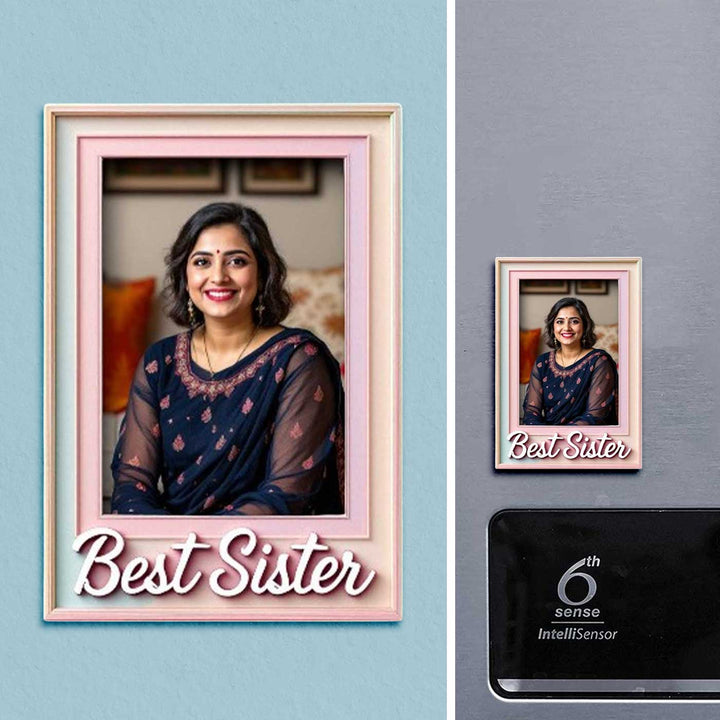 Printed "Best Sister" Polaroid Theme Acrylic Fridge Magnet