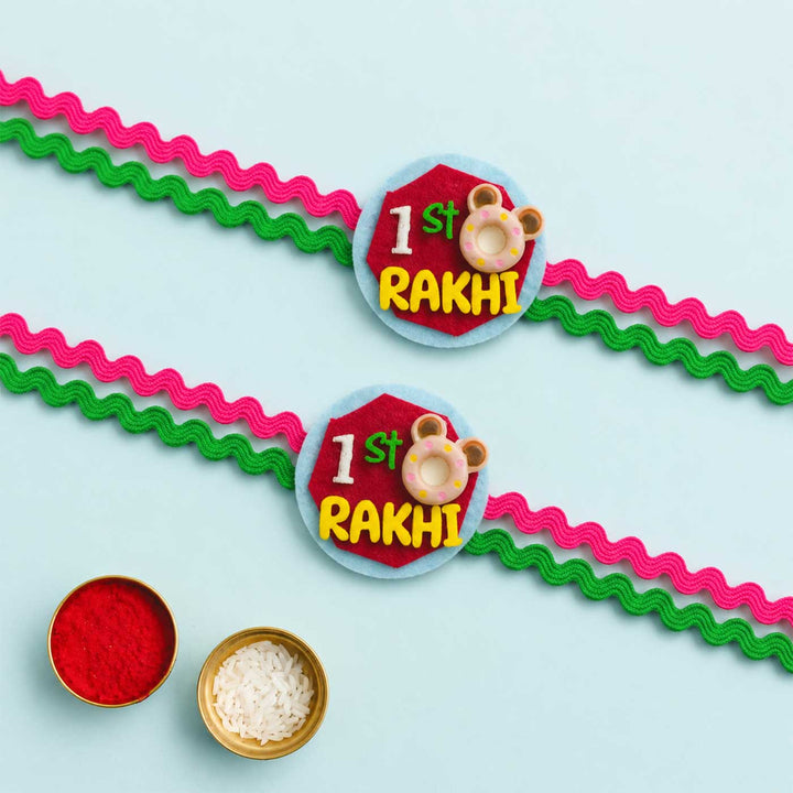 Handmade "1st Rakhi" Felt Kids Rakhi Set With Roli Chawal For Twins | Set of 2