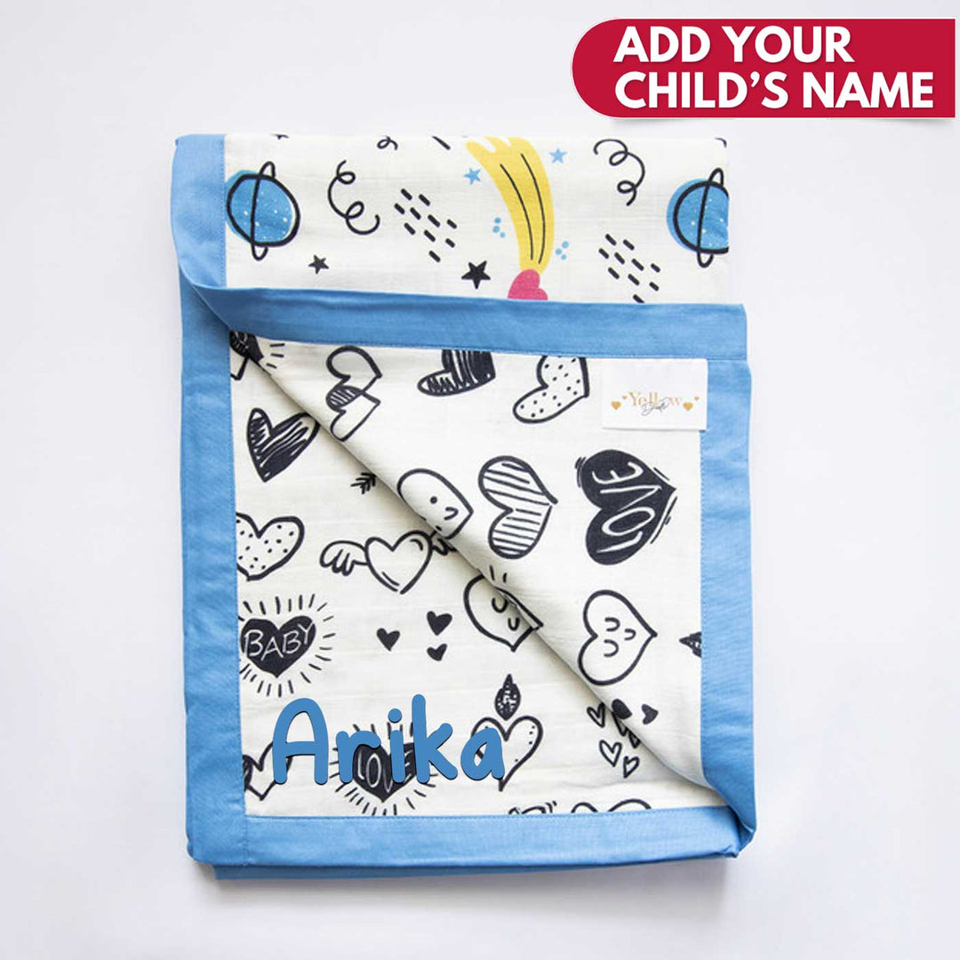 Personalized Reversible Doodle Hearts Kids Dohar | 0-4 Years