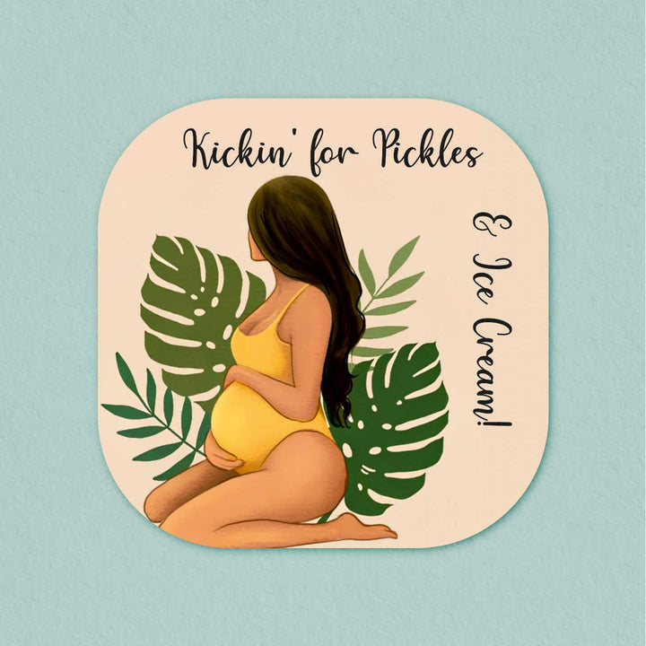 Hand-Painted Kickin For Pickles Theme MDF Wood Fridge Magnet For Mom To Be