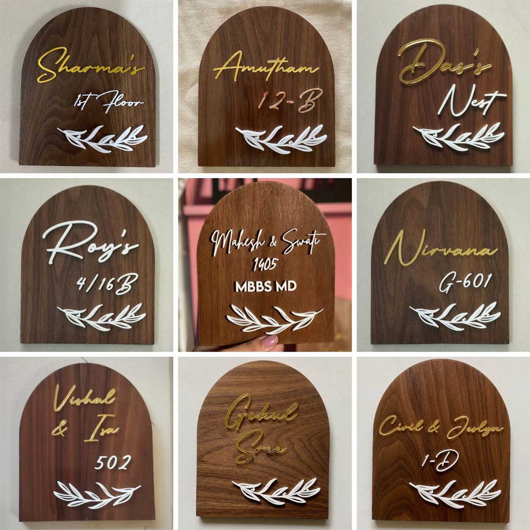 Small Minimal Arched Wooden Name Plate with 3D Acrylic Letters