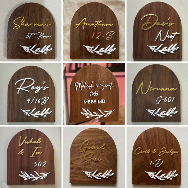 Small Minimal Arched Wooden Name Plate with 3D Acrylic Letters
