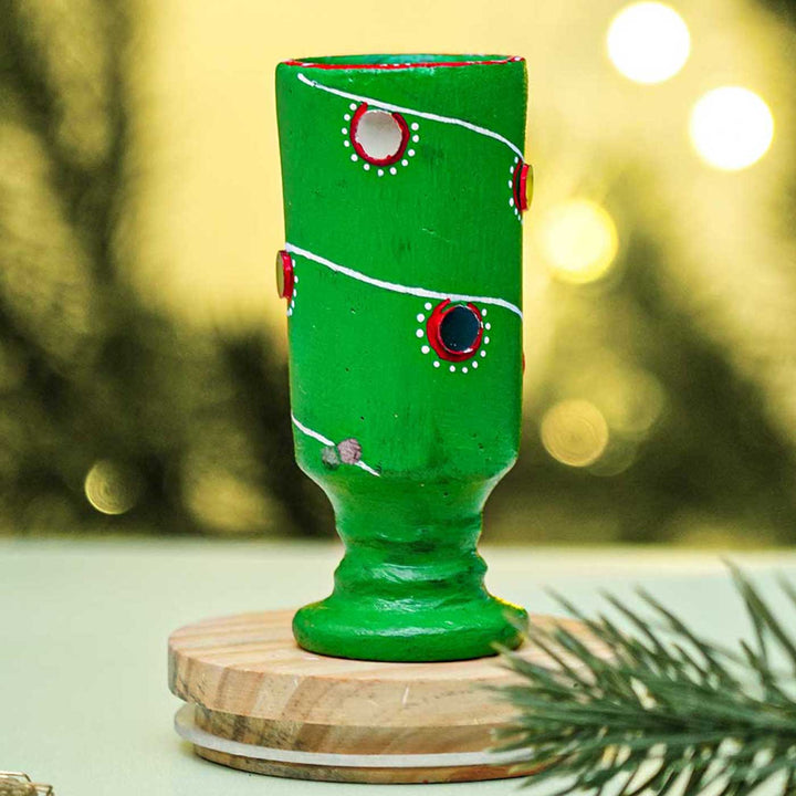 Handmade Green Multifunctional Terracotta Candle Holder For Christmas Table Decoration