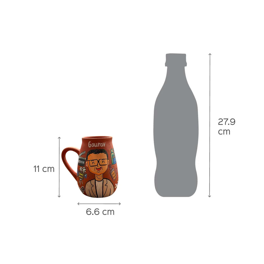 2 Pc | South Indian Couple Personalized Handpainted Terracotta Mug | 450 ml