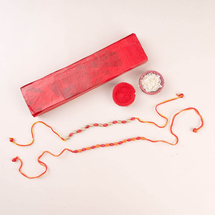 Handcrafted Paper Beads Rakhi Hamper With Rice & Roli | Set of 3