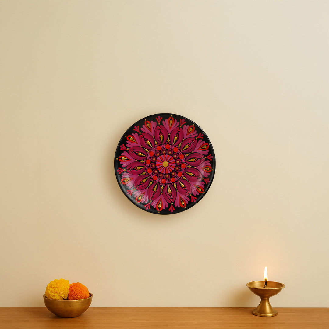 8 Inch | Hand-Painted Dot Mandala Floral Terracotta Wall Plate