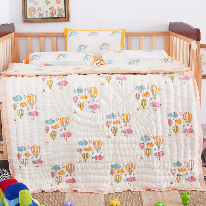 Hot Air Balloon Hand Block Printed Baby Quilt
