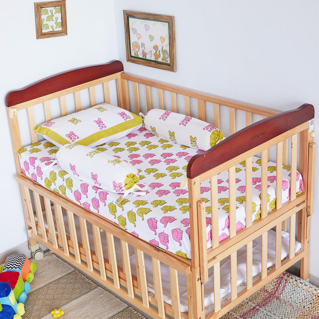 Tiny Teddy Hand Block Printed Baby Bedding Cot Set