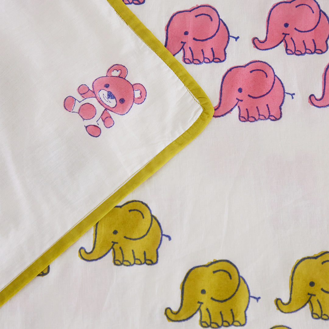 Tiny Teddy Hand Block Printed Baby Bedding Cot Set