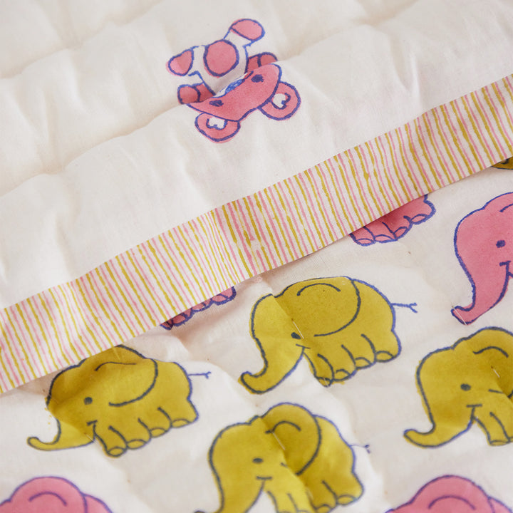 Tiny Teddy Hand Block Printed Baby Quilt