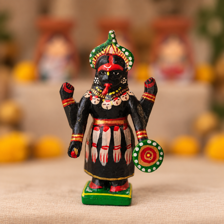Handmade Standing Kali Wooden Golu Doll Toy For Festive Decor