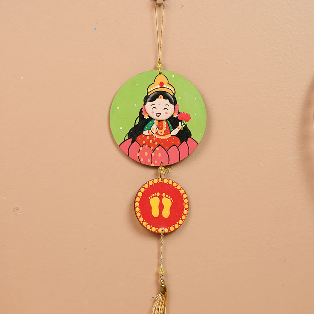 Hand-Painted Pebble Art Lakshmi Charan MDF Wood Hanging