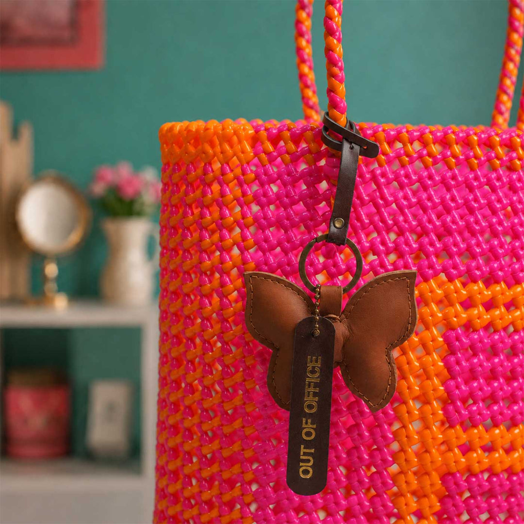Orange & Magenta Personalized Monogram Handmade Wire Koodai Tote Bag