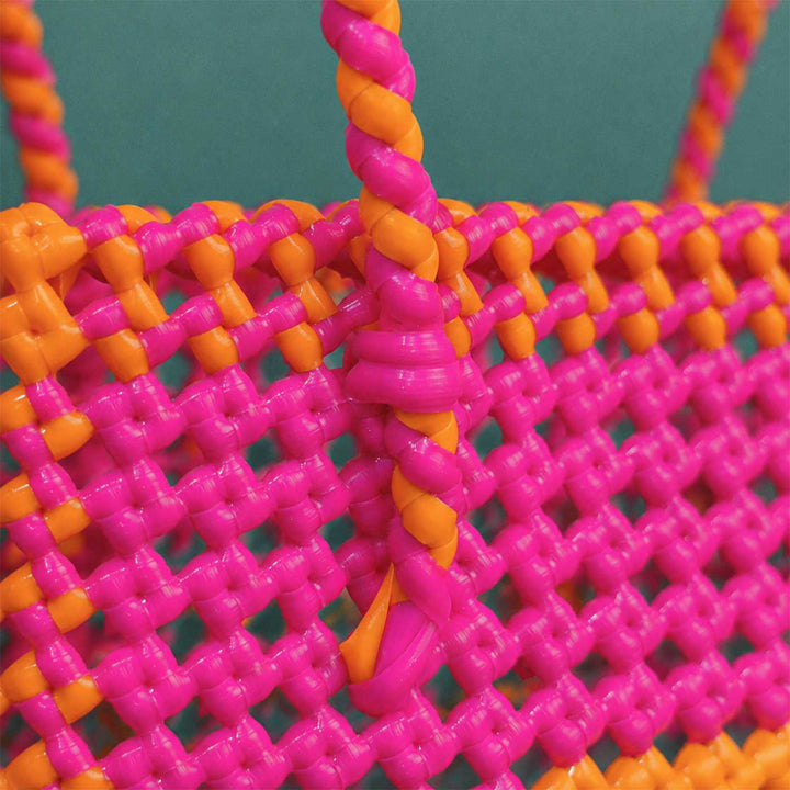 Orange & Magenta Personalized Monogram Handmade Wire Koodai Tote Bag