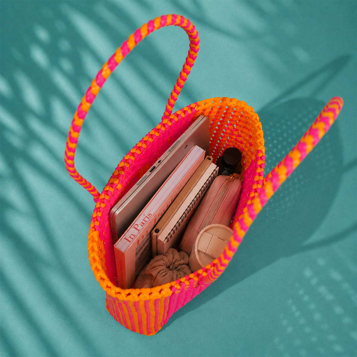 Orange & Magenta Personalized Monogram Handmade Wire Koodai Tote Bag