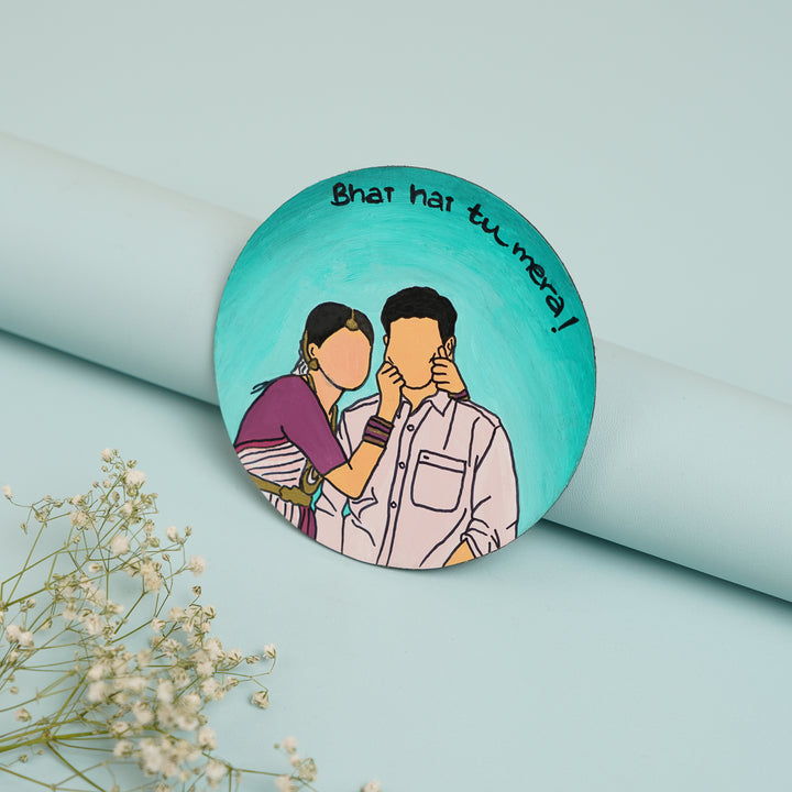 Photo Personalized Hand-Painted Bhai & Bhabhi MDF Wood Fridge Magnet