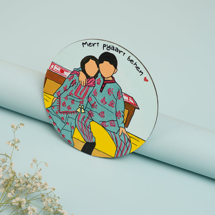 Photo Personalized Hand-Painted Cute Brother & Sister MDF Wood Portrait