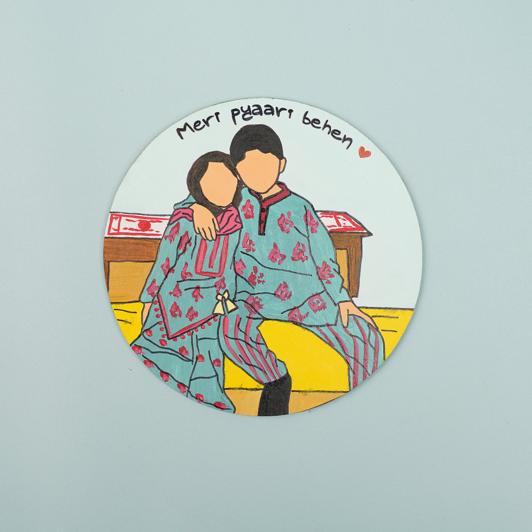 Photo Personalized Hand-Painted Cute Brother & Sister MDF Wood Portrait