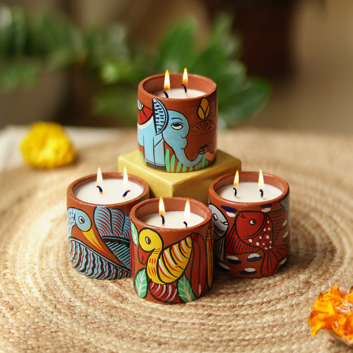 Hand-Painted Patachitra Gulshan Double Wick Scented Candle (Assorted Designs, 1 Piece)