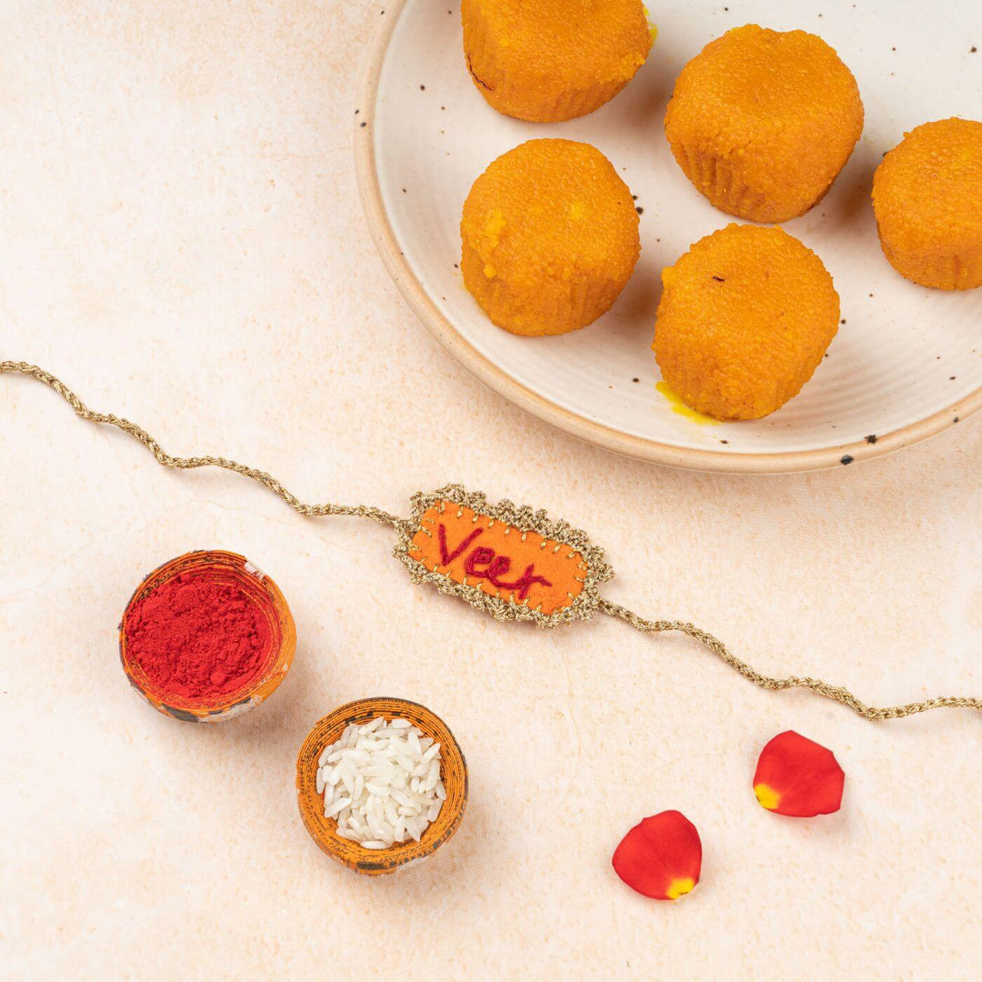 Hand-embroidered Personalized Rakhi With Roli Chawal