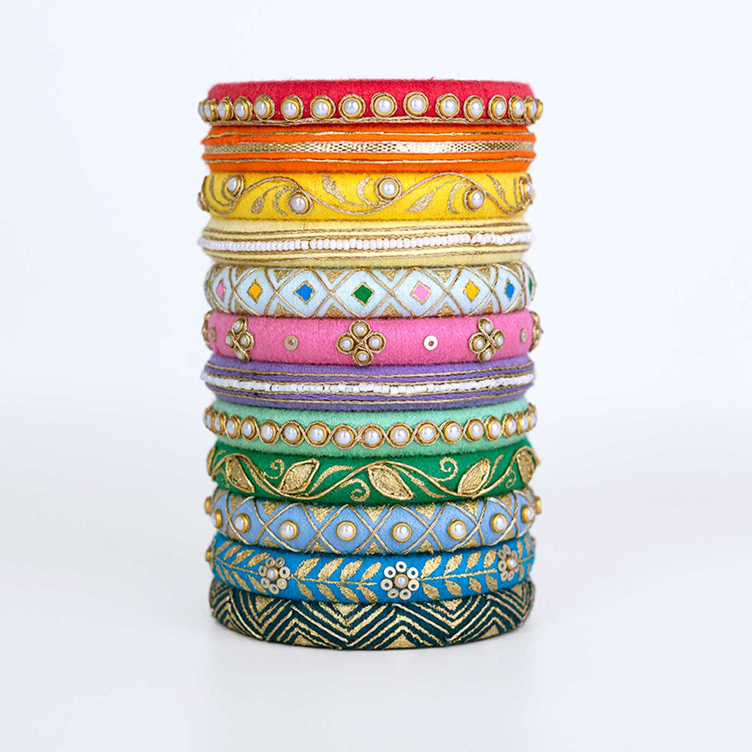 Buy Multicolor Handcrafted Amodini Zardosi Bangles Set of 12