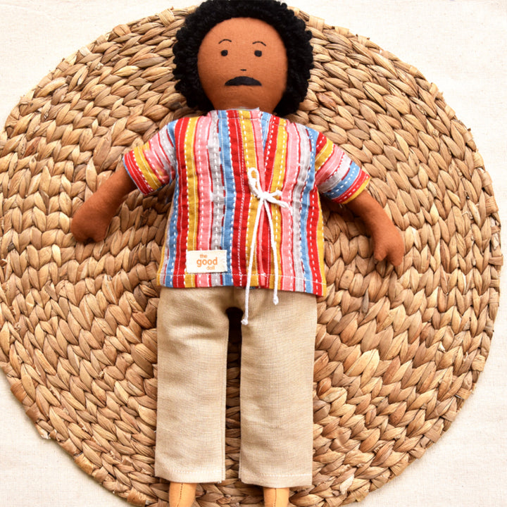 Nilah's Appa (Father) In Multicolor Shirt | Soft Hand-Stitched Sustainable Indian Play Doll