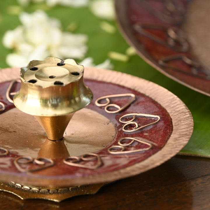 Red Copper Enamel Diwali Pooja Decor Combo