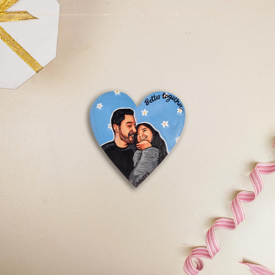 Cute Couple Photo Personalized Handpainted Heart Shape Canvas Portrait