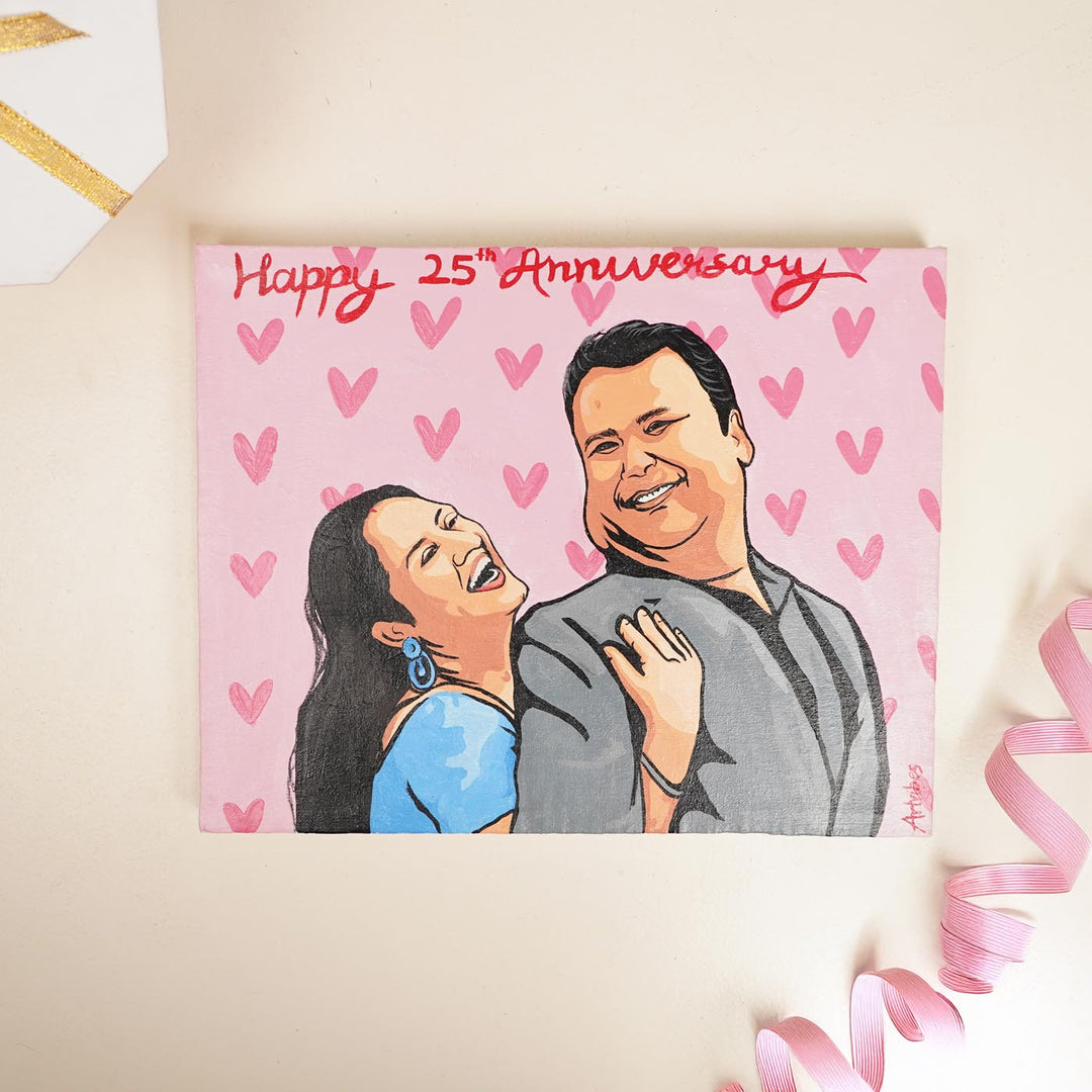Anniversary Couple Photo Personalized Handpainted Canvas Portrait