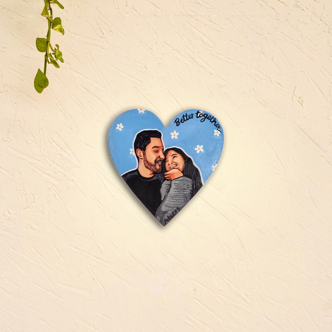 Cute Couple Photo Personalized Handpainted Heart Shape Canvas Portrait