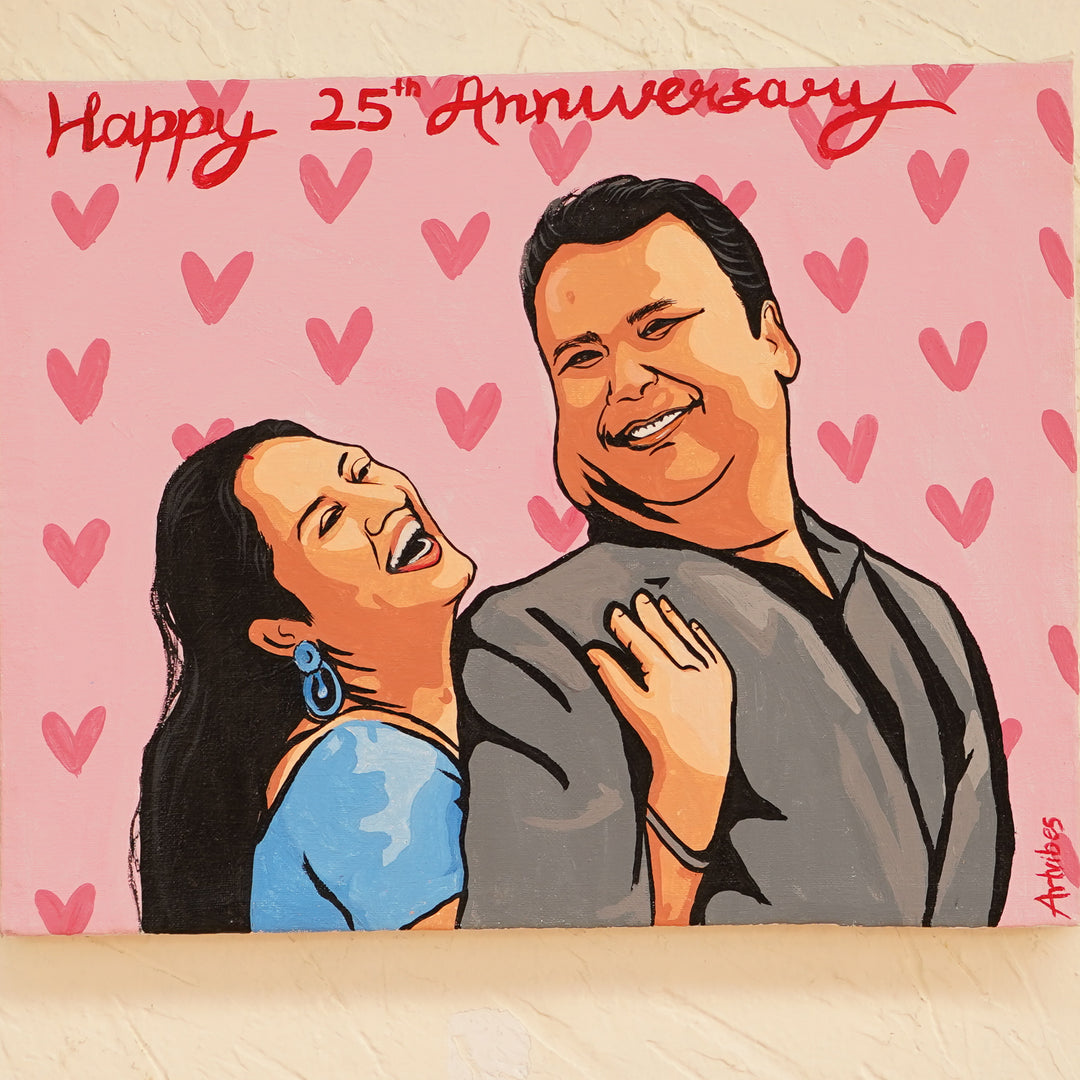 Anniversary Couple Photo Personalized Handpainted Canvas Portrait