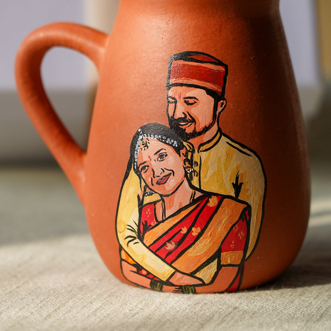 Maharashtrian Couple Photo Personalized Handpainted Terracotta Mug | 280 Ml