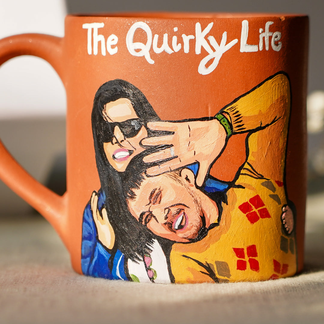 Quirky Couple Photo Personalized Handpainted Terracotta Mug | 280 Ml