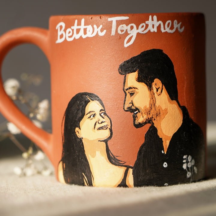Young Anniversary Couple Photo Personalized Handpainted Terracotta Mug | 280 Ml