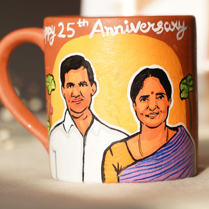 Anniversary Couple Photo Personalized Handpainted Terracotta Mug | 280 Ml
