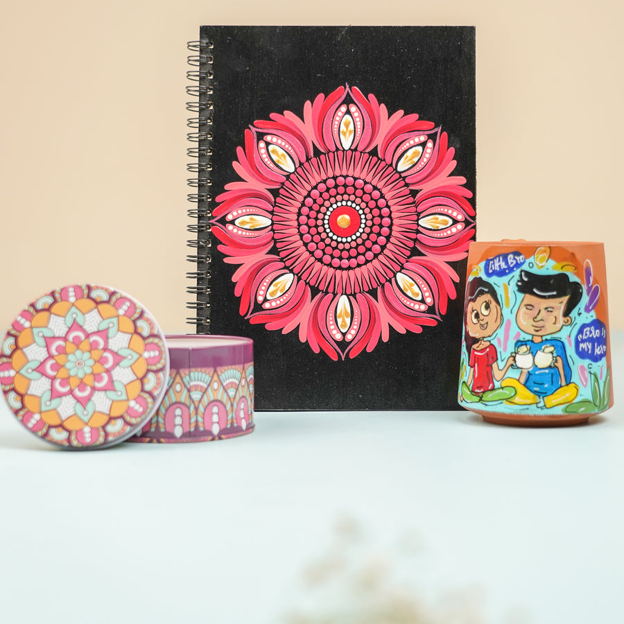 Personalized Handmade Gift Hamper For Sisters Includes 1 Diary 1 Mug And 1 Candle - Product Group Front View
