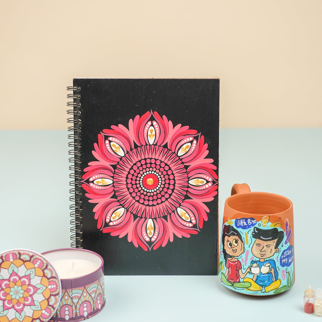 Personalized Handmade Gift Hamper For Sisters Includes 1 Diary 1 Mug And 1 Candle - Product Group Angled View