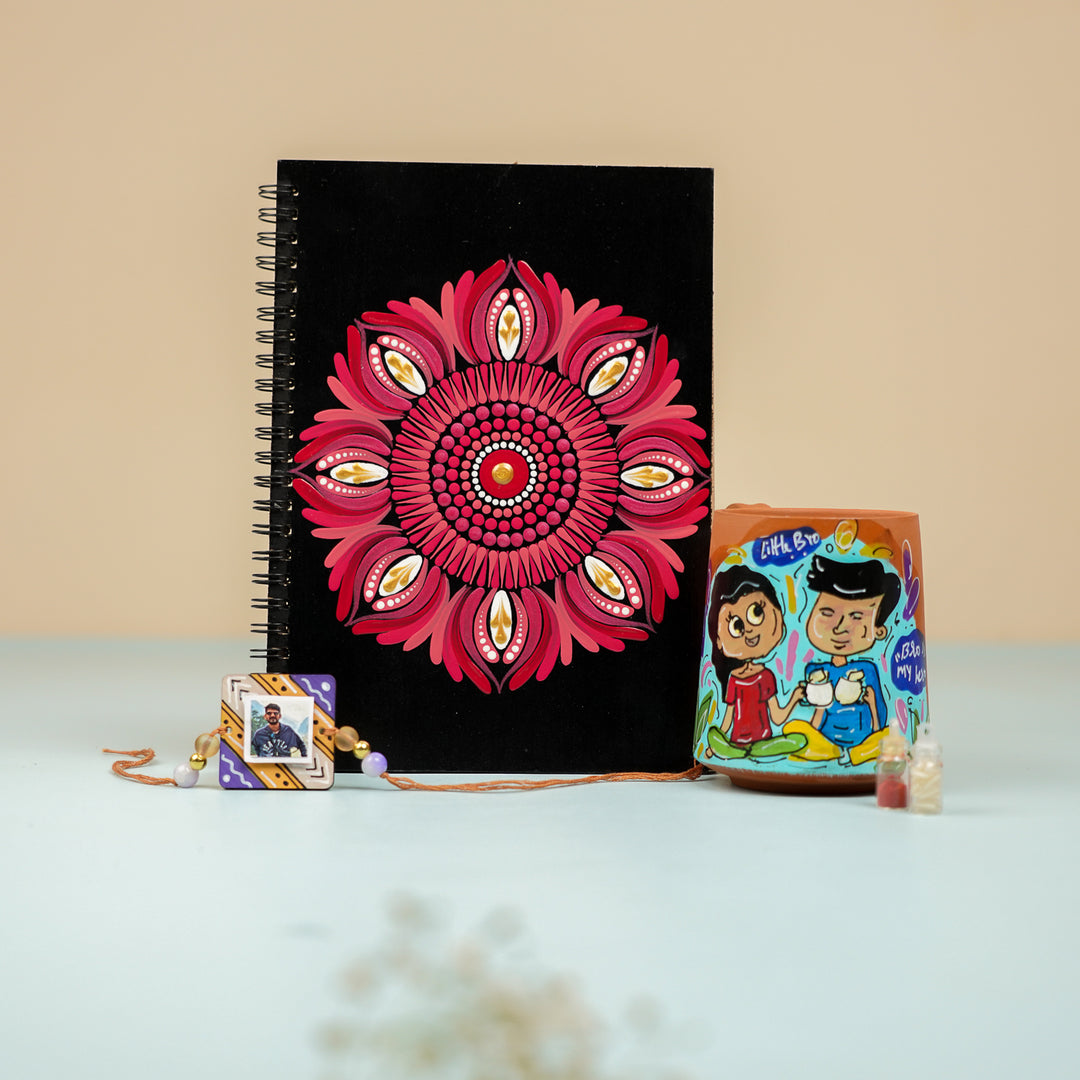 Photo Personalized Handmade Rakhi Hamper For Brother Includes 1 Rakhi 1 Diary 1 Mug - Product Set Alternate View