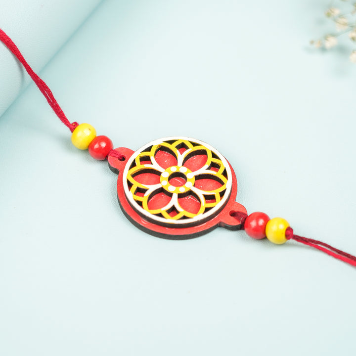 Customized Hand Painted Layered Mandala Design Mdf Wood Rakhi - Detailed View of Bracelet Pattern