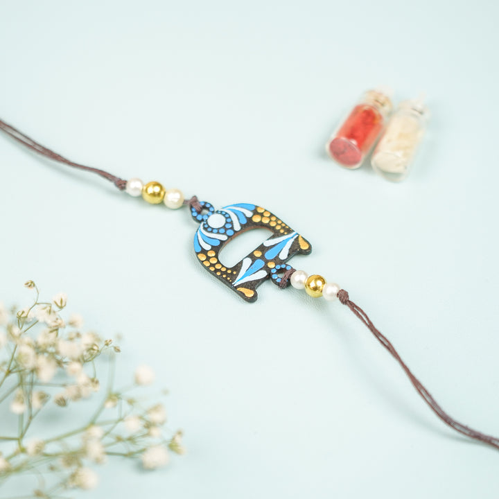 Personalized Hand Painted Dot Mandala Monogram Design Mdf Wood Rakhi - Front View (2)