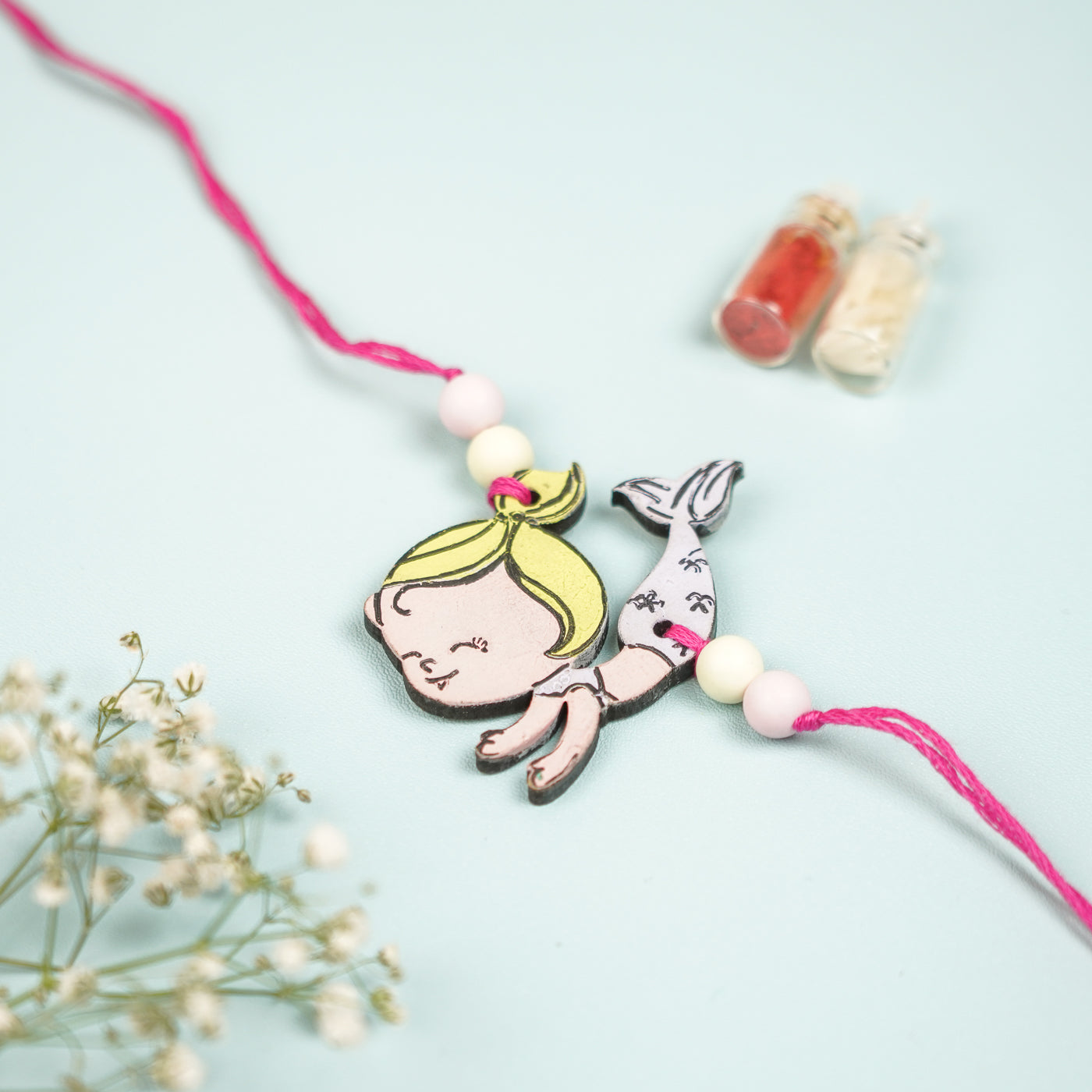 Buy Hand-Painted Mermaid Design MDF Wood Kids Rakhi Online On Zwende