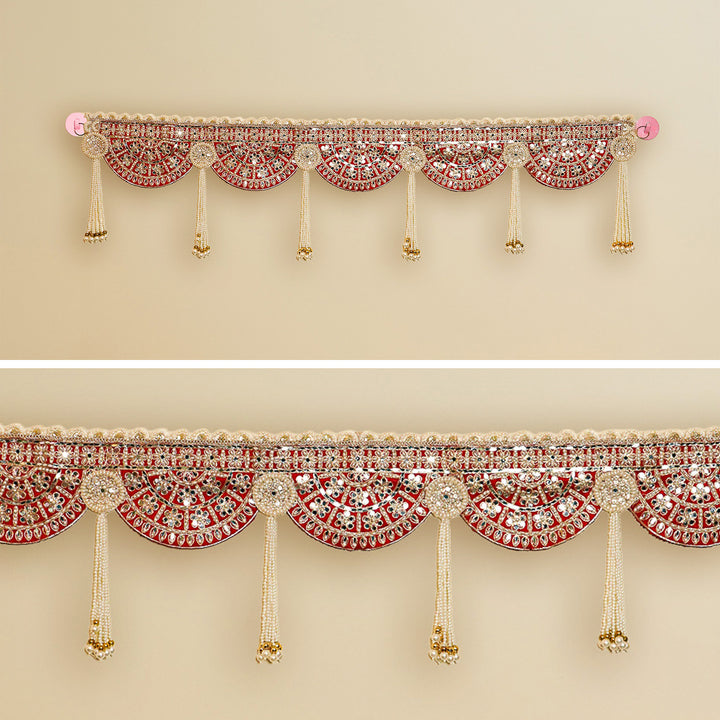 Handmade Decorative Red Mirror Work & Moti Toran
